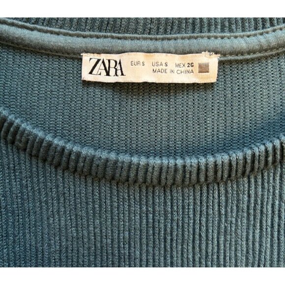 ZARA Long Sleeve Womens Puff Long Sleeve Ruched Top Teal Sz Small EUC - Picture 3 of 3